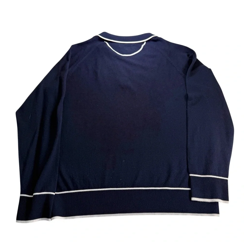 Chloé Stora dark navy blue long-sleeve polo shirt sweater 100%‎ merino wool - Picture 5 of 9